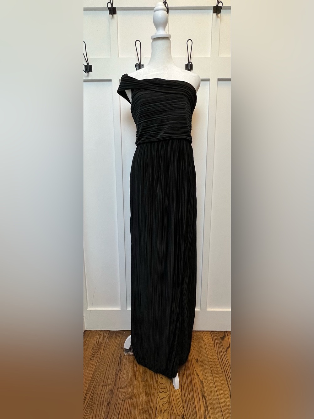 Lulus Women's Large Black One Shoulder Plisse Bubble Hem Maxi Dress Formal Guest - Picture 2 of 14